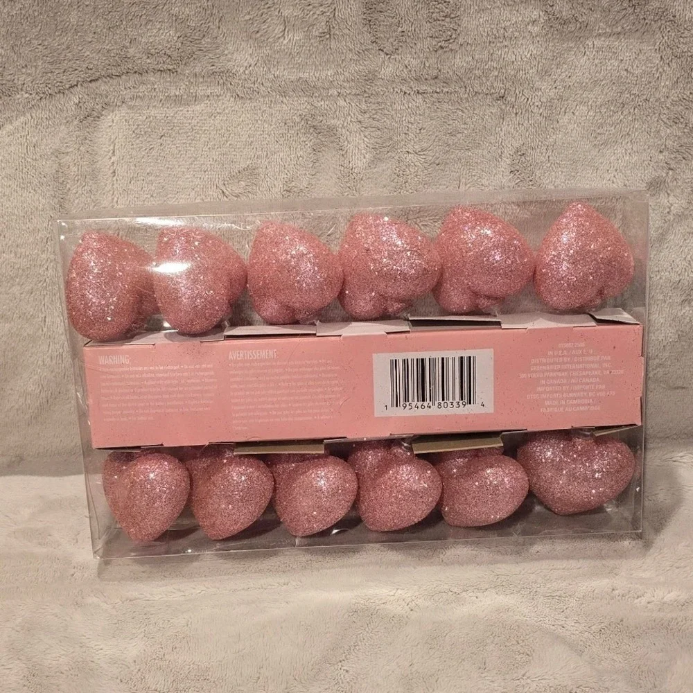 Seasonal Collection Pink Glitter Heart String Lights 12ct LED Battery Operated